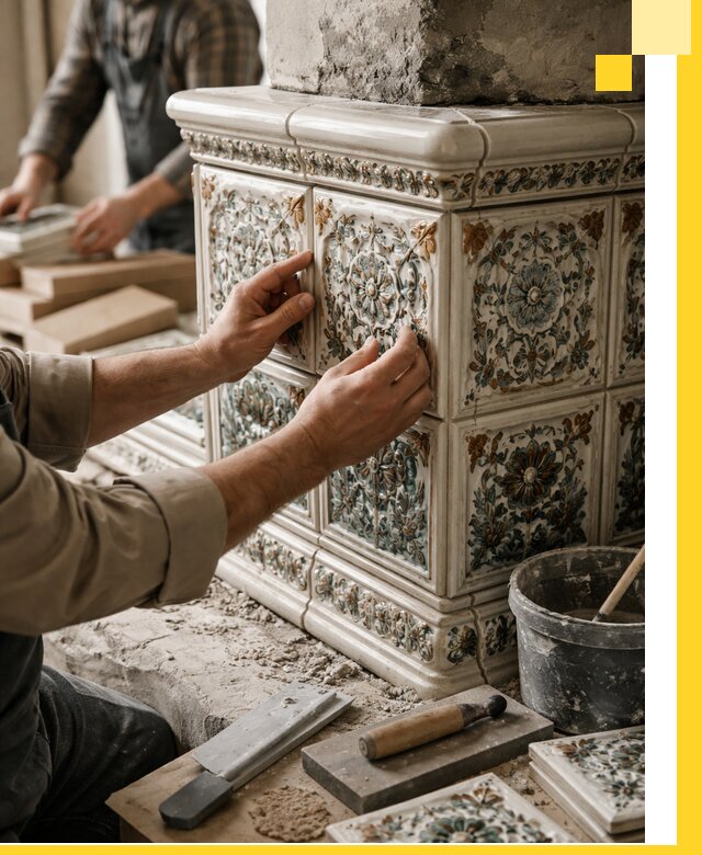 Изразцовые камины под ключ в Томске: проект и монтаж