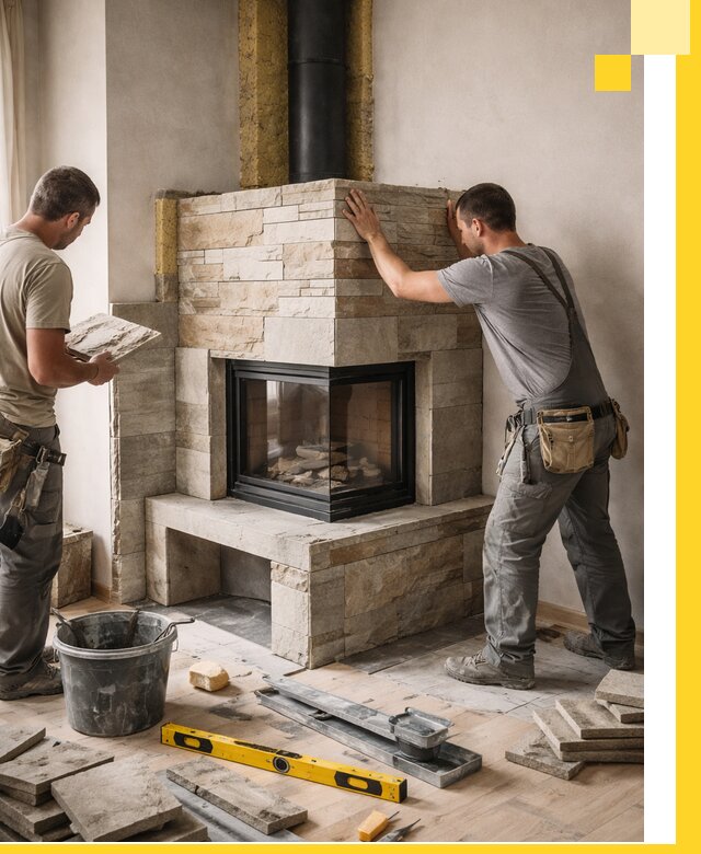 Угловые камины под ключ проект, монтаж и отделка в Томске