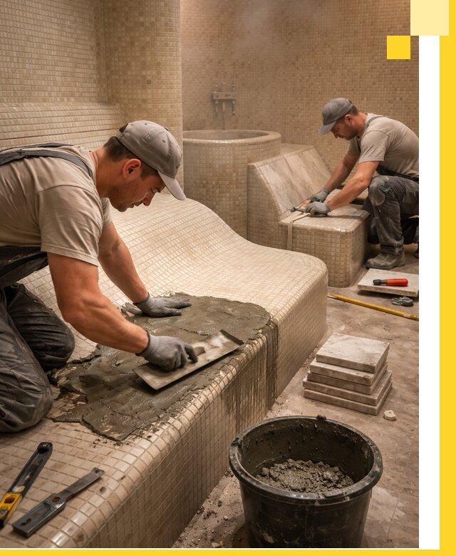 Лежаки для хамама под ключ в Томске, проект и монтаж