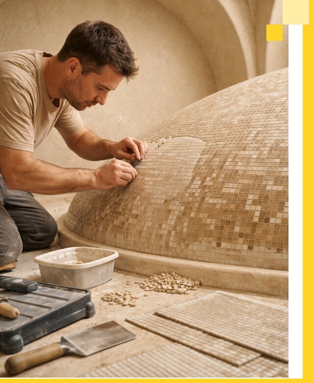 Профессиональная укладка мозаики для хамама под ключ в Томске